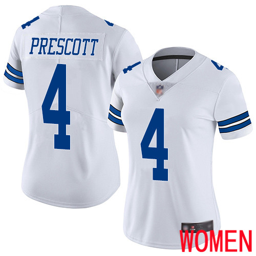 Women Dallas Cowboys Limited White Dak Prescott Road #4 Vapor Untouchable NFL Jersey